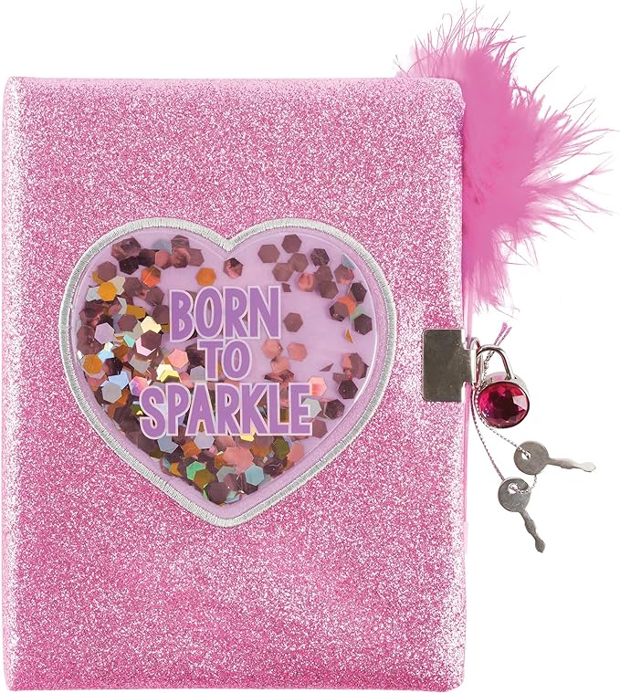 Born to Sparkle Confetti Locking Journal - Secret Diary for Girls with Lock and Key