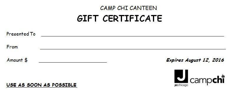 Camp Chi Canteen $50 Gift certificate